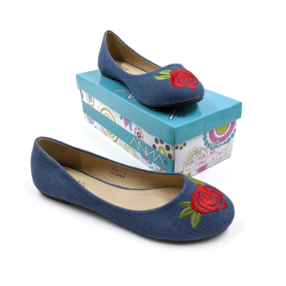 ANNA Embroidered Rise Denim Canvas Flats NWB Sz 8